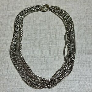 Vintage Silver tone multi chain necklace with flower clasp